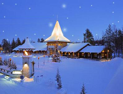 芬兰拉普兰大学雪景夜色